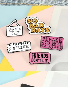 Creative English quote enamel pins set, metal alloy cartoon speech bubble brooch badges.