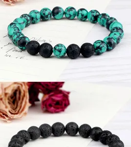 Bracelet de perles en turquoise et pierre de lave noire bijoux de mode pour femmes