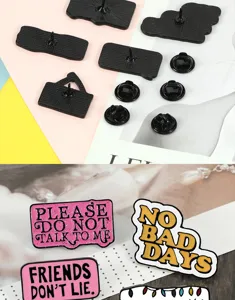Creative enamel pin set with funny quote designs, metal alloy brooch badges for clothes.