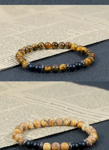 Natuurlijke steen kralen armband set met tijgeroog en verweerde stenen, unisex mode sieraden.