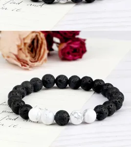 Bracelet de perles en pierres de lave noires et perles de howlite blanche bijoux de mode