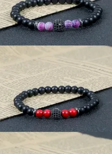 Kralen armband set met mat zwarte kralen agaat en zirkon bal voor koppel sieraden mode.