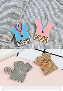 Medical scrub enamel pin superhero in scrubs brooch metal lapel badge custom gift