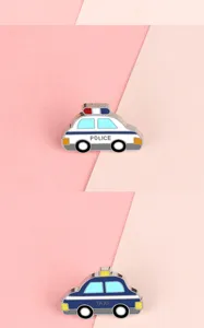 Mini cartoon car alloy brooch badge featuring police and taxi design for fashion style