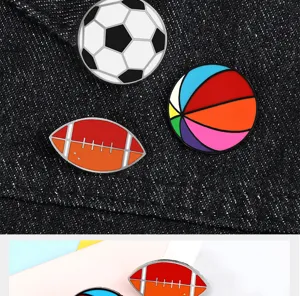 Sports alloy enamel pins set featuring football, basketball and soccer brooch for denim.