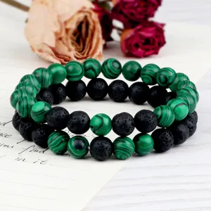 Bracelet de perles en malachite verte et pierre de lave noire ensemble de bijoux yoga