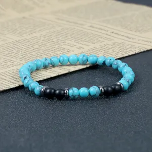Natuurlijke turkoois en zwarte steen kralen armband met legering afstandshouder yoga sieraden