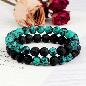 Bracelet double brin en pierre de lave et perles de turquoise pour couple bijoux yoga