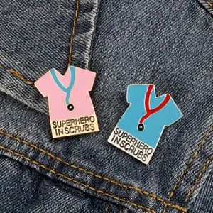 Creative medical scrub enamel pin set with stethoscope design and inspiring nurse hero quote.