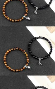Set di bracciali con perle ad attrazione magnetica per coppie, bracciali in pietra abbinati.