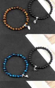 Bracciale di coppia magnetico in pietra naturale con ciondolo a cuore, set regalo.