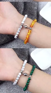 6mm Magnetic Couple Bracelets Set Matching Stone Beads Jewelry Gifts For Men And Women
