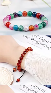 Bracelet de perles en agate rayee coloree pour hommes et femmes mode simple cercle