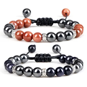 Natuursteen gevlochten kralen armbanden set, helende yoga kristal energie paar sieraden.