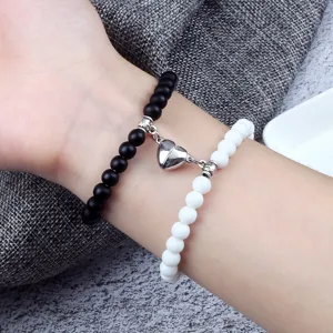 Braccialetti di Coppia Creativi con Perline in Pietra e Lega a Forma di Cuore con Chiusura Magnetica Set di Bracciali Coordinati per Regalo di Amicizia