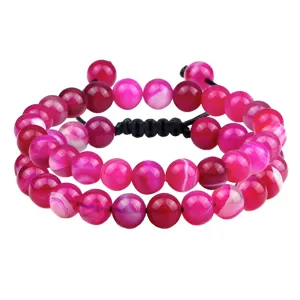Bracelet en Perles d'Agate Rubanée Naturelle Fait à la Main Tissé Ajustable Élastique Bracelet en Pierre Naturelle pour Hommes Femmes Bijoux