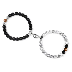 Bracelets de couple aimantés en perles de pierre avec pendentif cœur pour hommes et femmes