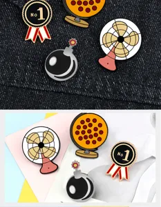 Joli ensemble de broches en émail rétro ventilateur globe bombe et badge accessoire