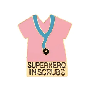 Creative medical scrub top enamel lapel pin with stethoscope design for healthcare workers.
