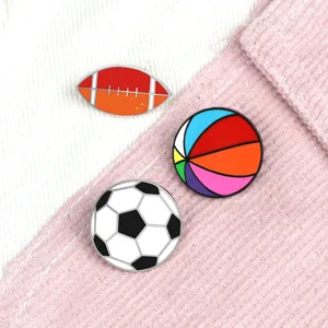 Sports alloy brooch set featuring football soccer and colorful ball designs for denim jackets.