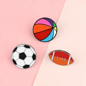 Sports alloy brooch set featuring basketball, soccer, and rugby ball designs for apparel.