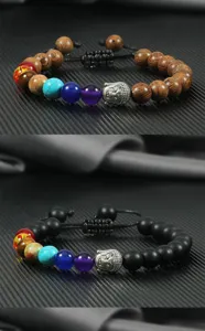 7 Chakra Lava Stone Wood Bead Bracelet Yoga Healing Balance Bracelet for Men and Women