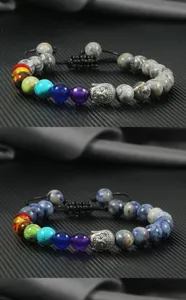 Chakra beaded bracelet with Buddha head charm, 8mm natural stone adjustable wristband.