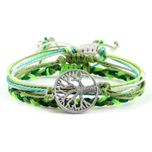 Braccialetto dell'amicizia intrecciato a mano con ciondolo albero della vita, stile boho unisex.