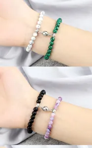 Magnetic couple beaded bracelet set 6mm gemstone distance bracelets for best friends