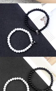Couple magnetic attraction beaded stretch bracelets black and white couples jewelry 6mm
