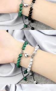 Handmade magnetic heart couple matching beaded bracelet adjustable friendship jewelry detail