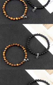 Couple magnetic attraction beaded bracelets set tiger eye stone lava black agate jewelry