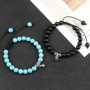 Couple magnetic distance bead bracelet set matching handmade braided rope bracelets for lovers