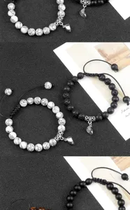 Handmade couple magnetic beaded bracelets detail, black and white stone design adjustable.
