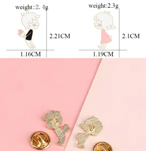 Cute cartoon boy and girl enamel pins matching couple brooches metal badge clothing decor.