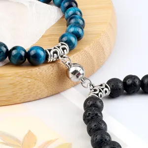 Couple magnetic stone beaded bracelet set, handmade style matching jewelry gift for best friends.