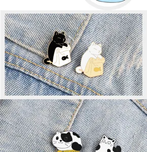 Cute cartoon cat enamel pins, funny kitty backpack badges, metal brooches for clothes and bags.