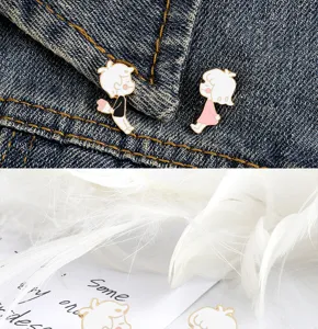 Cute cartoon boy and girl enamel couple brooch pin set for denim jackets and bags detail
