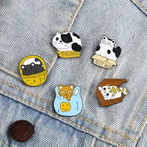 Cute Cartoon Cat Brooch Pin Funny Animal Enamel Badge For Backpack Clothes Sweet Student Jewelry Gift For Cat Lovers Friends Unisex Accessories