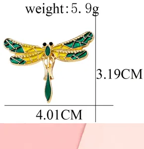 Exquisite enameled dragonfly brooch pin, elegant gold-tone insect jewelry for daily wear