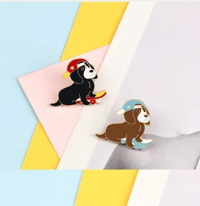 Cute cartoon dog enamel pin metal badge sweet puppy skateboard backpack clothing accessories