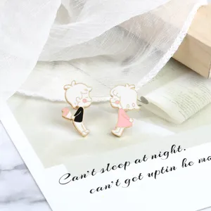 Cute Cartoon Character Alloy Enamel Brooch Shy Boy Girl Couple Shape Badge Jewelry Gift Clothing Backpack Decorative Ornaments Pin