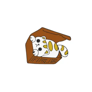 Cute cat in box enamel pin cute animal brooch badge for backpacks and clothing accessories.