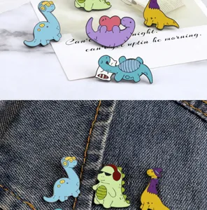 Cute cartoon dinosaur enamel pins set, funny alloy brooches for backpacks and clothing.
