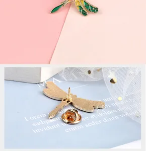 Exquisite dragonfly metal brooch with vibrant enamel colors, perfect for jacket collar decoration.