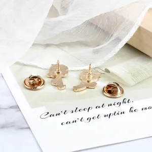 Cute cartoon boy girl metal brooch pins, gold tone couple couple badge decorative jewelry