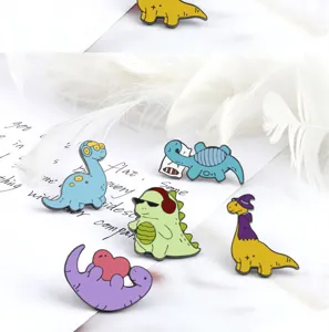 Cute cartoon dinosaur enamel pins set, funny alloy brooch badges for kids backpacks and clothes.