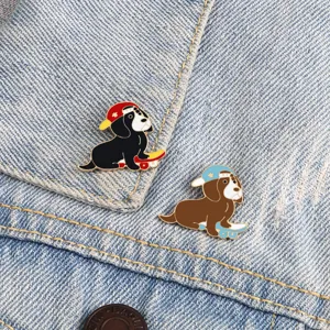 Cute Cartoon Skateboard Dog Brooch Alloy Enamel Pin Skateboard Dog Badge For Kids School Bag Clothes Decoration Jewelry Gift