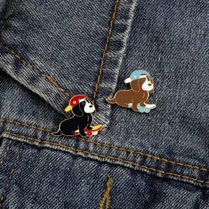 Cute cartoon puppy enamel brooch skateboard dog lapel pin for backpack clothing decor