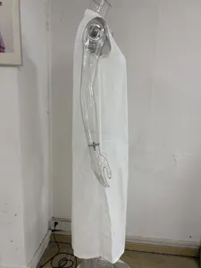 Vestido largo liso suelto cuello alto sin mangas estilo de cercanías informal vestido blanco ropa